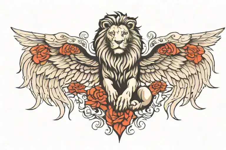 lion and wings spread wide tattoo design idea