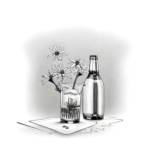 A bartender pouring a drink with Texas wildflowers growing out of the glass tattoo design idea