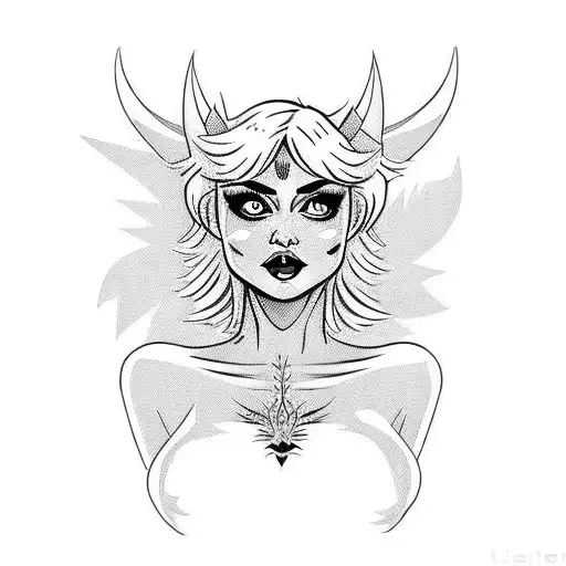 pixie haircut blonde full body pinup girl as a devil tattoo design idea