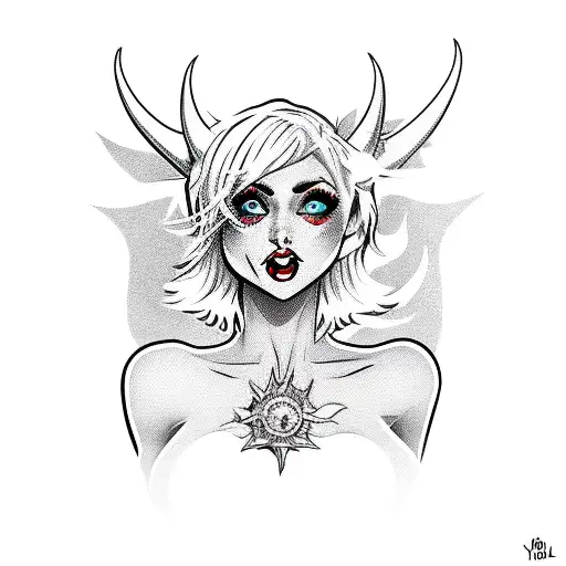 pixie haircut blonde full body pinup girl as a devil tattoo design idea