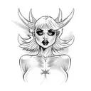 pixie haircut blonde full body pinup girl as a devil tattoo design idea