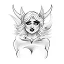 pixie haircut blonde full body pinup girl as a devil tattoo design idea