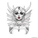 pixie haircut blonde full body pinup girl as a devil tattoo design idea