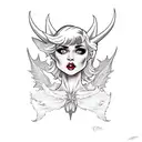 pixie haircut blonde full body pinup girl as a devil tattoo design idea
