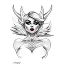 pixie haircut blonde full body pinup girl as a devil tattoo design idea