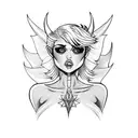pixie haircut blonde full body pinup girl as a devil tattoo design idea