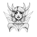 pixie haircut blonde full body pinup girl as a devil tattoo design idea