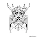 pixie haircut blonde full body pinup girl as a devil tattoo design idea