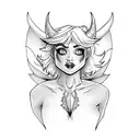 pixie haircut blonde full body pinup girl as a devil tattoo design idea