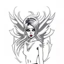 pixie haircut blonde full body pinup girl as a devil tattoo design idea