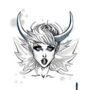 pixie haircut blonde full body pinup girl as a devil tattoo design idea