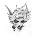 pixie haircut blonde full body pinup girl as a devil tattoo design idea
