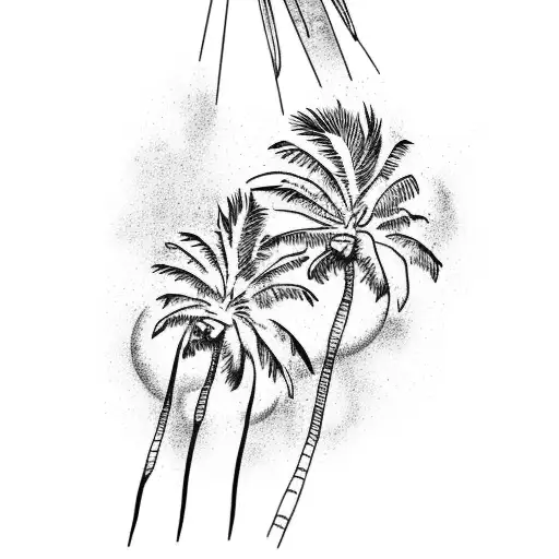 a cheerful forearm tattoo. Mostly black ink, but some very colorful elements. Leitmotif: beach, sea, palm trees tattoo design idea