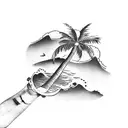 a cheerful forearm tattoo. Mostly black ink, but some very colorful elements. Leitmotif: beach, sea, palm trees tattoo design idea
