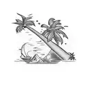 a cheerful forearm tattoo. Mostly black ink, but some very colorful elements. Leitmotif: beach, sea, palm trees tattoo design idea