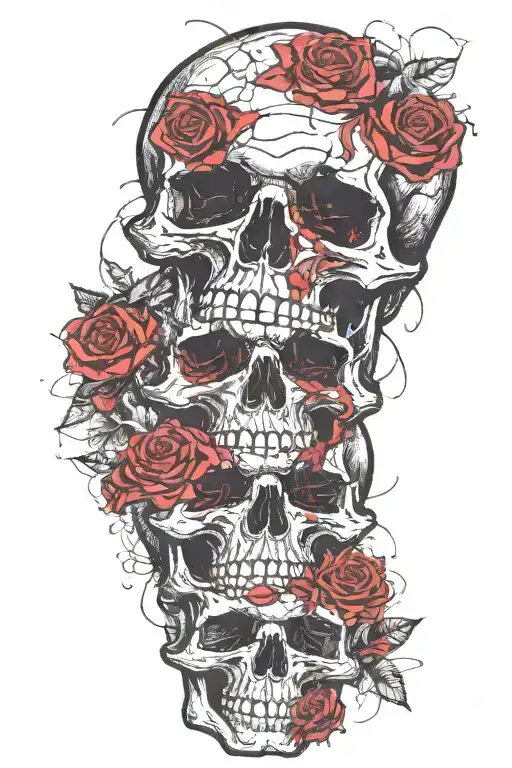 Skull With Roses mixed tattoo design idea