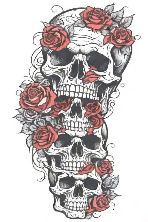 Skull With Roses mixed tattoo tattoo design idea