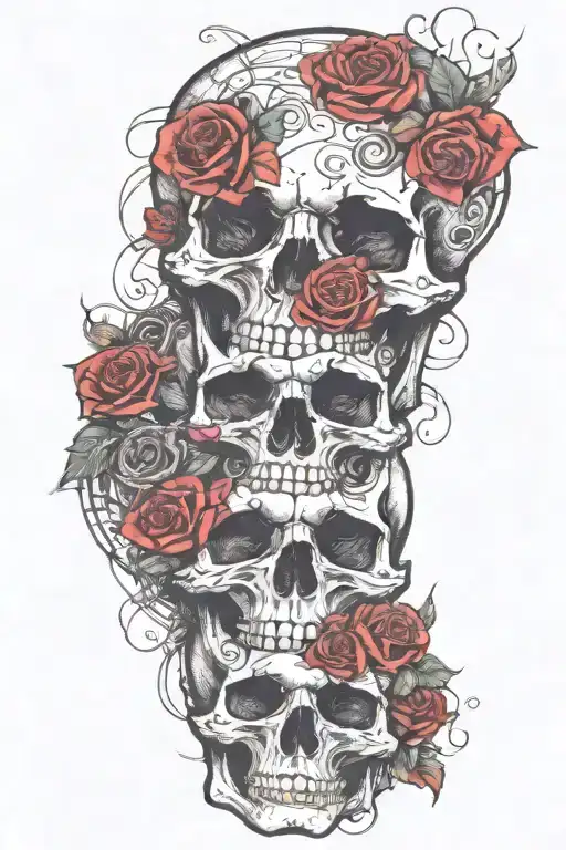 Skull With Roses mixed tattoo tattoo design idea