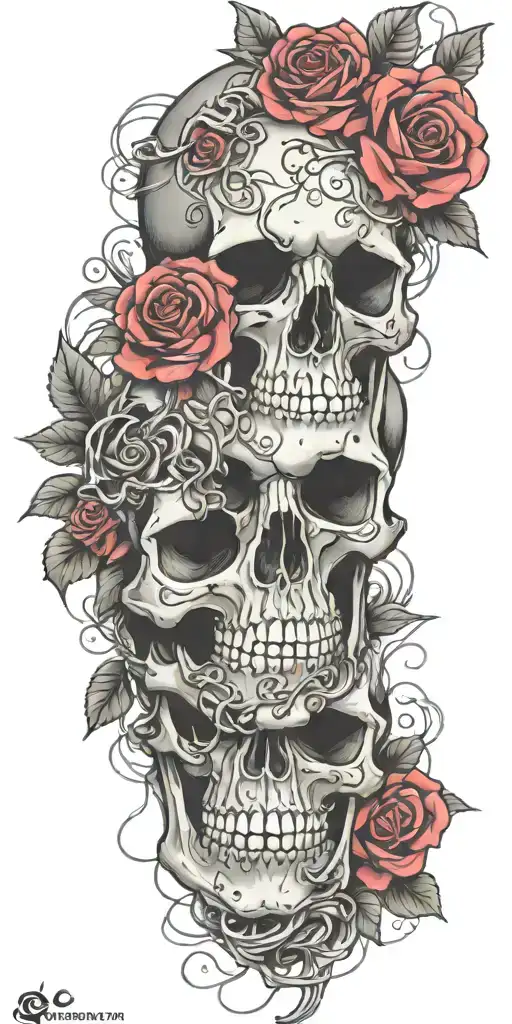 Skull With Roses tangled tattoo design idea