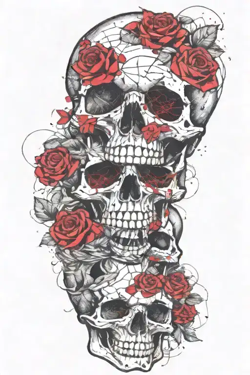 Skull With Roses mixed tattoo design idea
