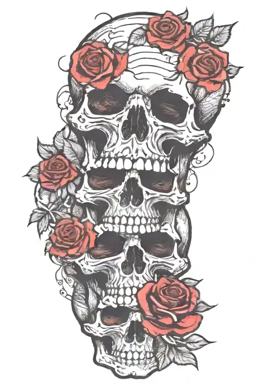 Skull With Roses mixed tattoo design idea