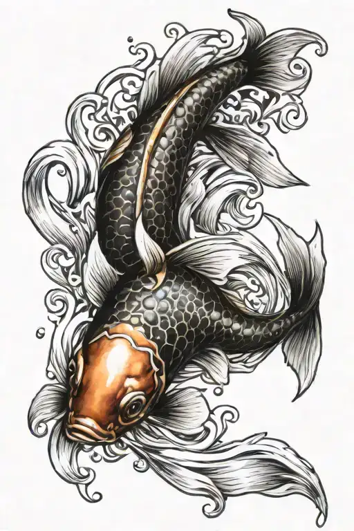koi fish with poseidon trident tattoo design idea