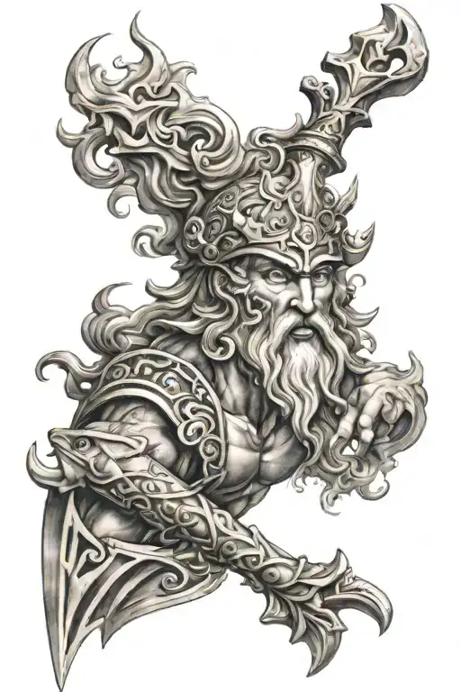 poseidon trident tattoo design idea