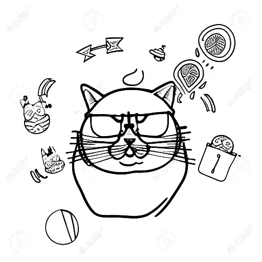 cute fat Cat fine line tattoo design idea