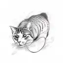 A cat riding a motorcycle with a trail of paw prints forming a winding road tattoo design idea