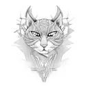 A sleek motorcycle speeding through a cityscape with cat eyes in the headlights tattoo design idea