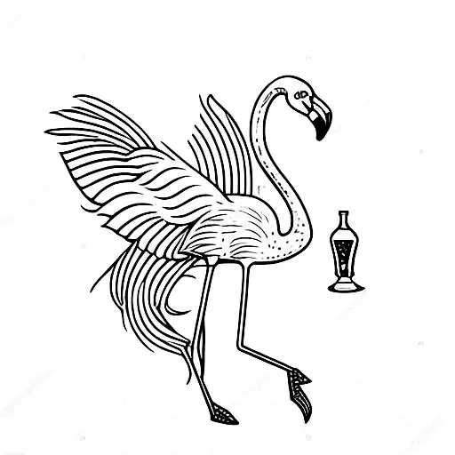 flamingo with whiskey glass Mardi Gras beads poker tattoo design idea