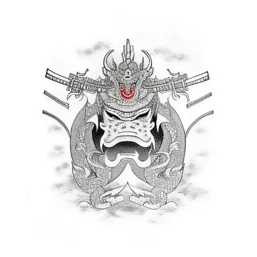 samurai with mask fighting a dragon tattoo design idea