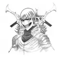 Reference to Tokyo Ghoul, Berserk, Death Note, Jujitsu Kaisen, Cyberpunk Edge runners tattoo design idea