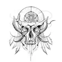 steer skull with dreamcatcher  tattoo design idea