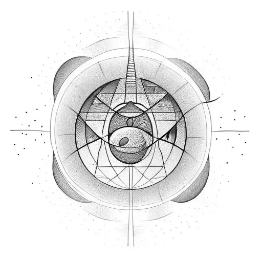 fine line geometric tattoo with the planet mars and a statue of mars broken off tattoo design idea