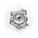 Motorcycle engine with a camera lens piston tattoo design idea