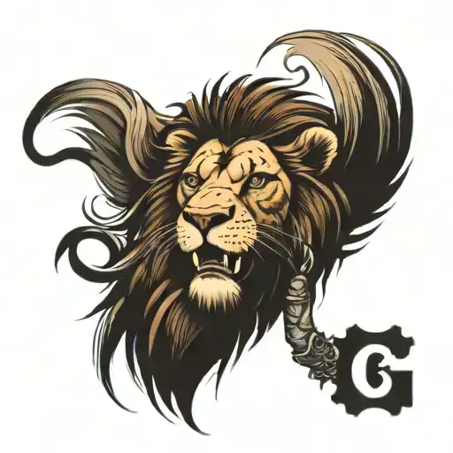 create a tatoo with a lion with and ivory key in his mouth tattoo design idea