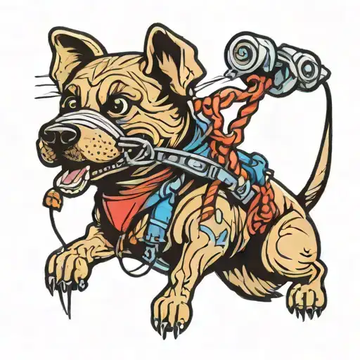 A new-school style tattoo of a dog holding a powerline in its mouth, representing the client's occupation and love for dogs tattoo design idea