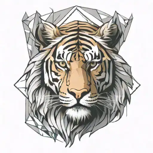 adult tiger's head styled as Zeus, the supreme Greek god tattoo design idea