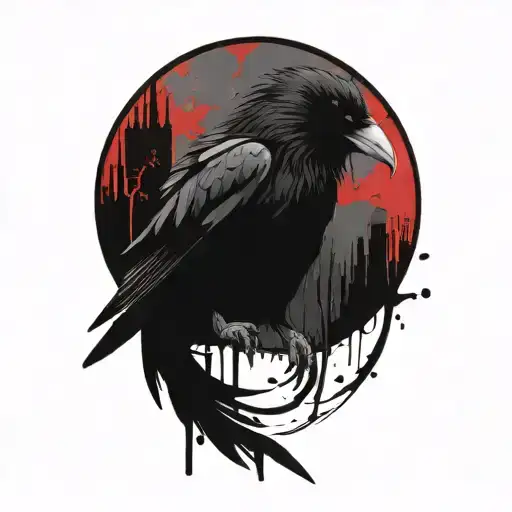 gothic raven perched on top tattoo design idea