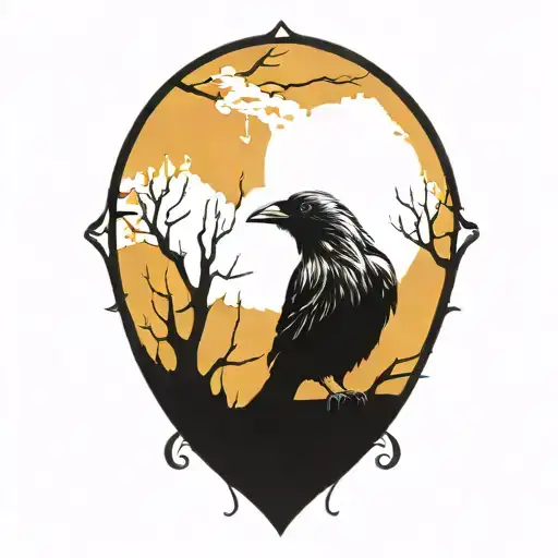 gothic raven perched on top tattoo design idea