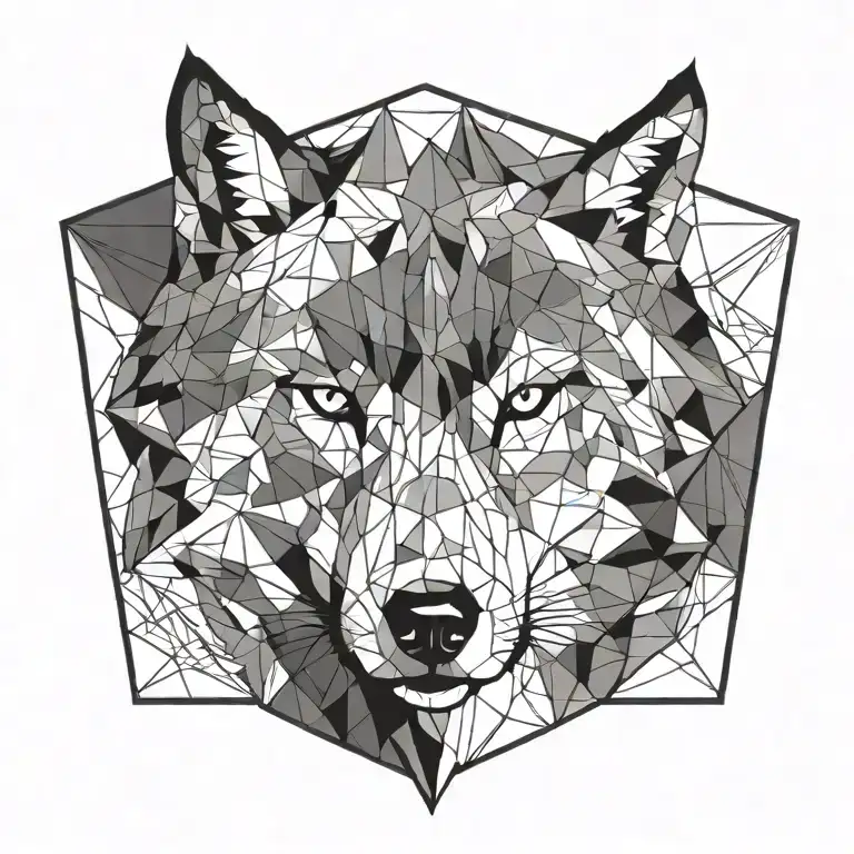 geometric wolf's head tattoo design idea
