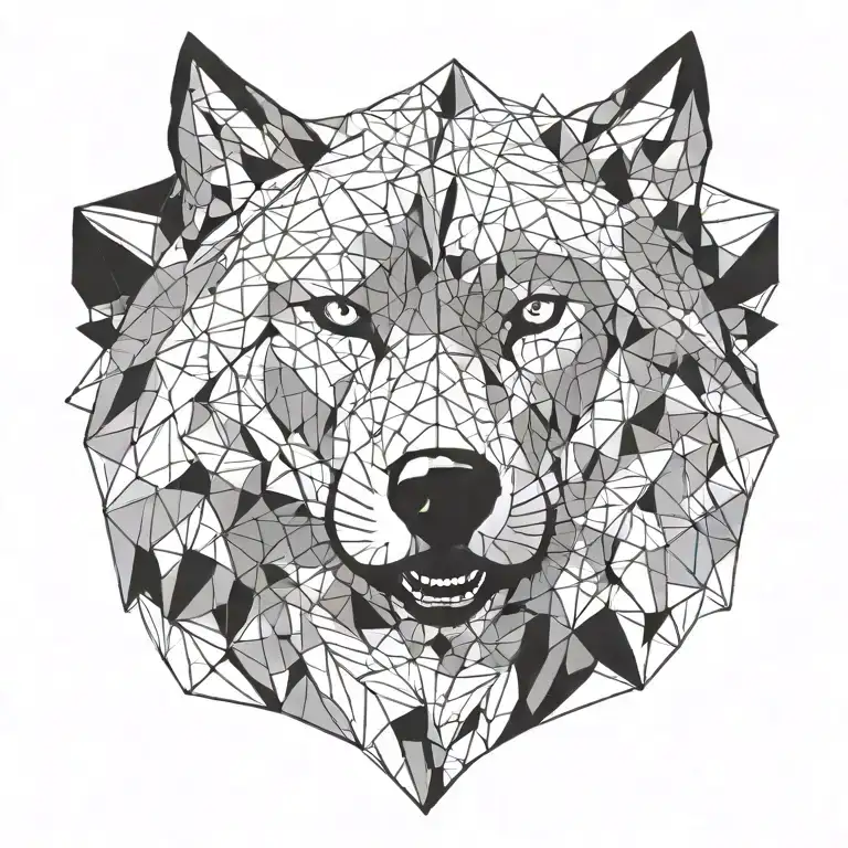 geometric wolf's head minimal line art tattoo design idea