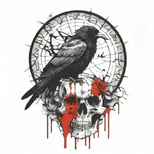 gothic raven on skull tattoo design idea