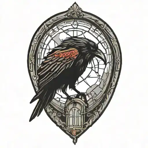 raven and broken window  tattoo design idea