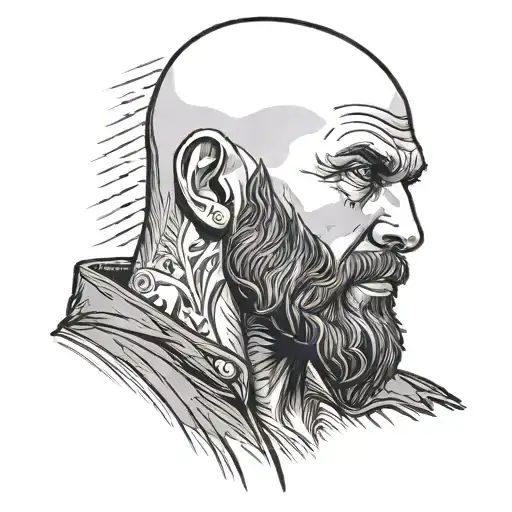 bald, bearded gay leather man standing tattoo design idea