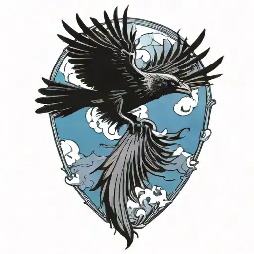 gothic raven flying tattoo design idea