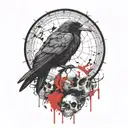 gothic raven on skull tattoo design idea
