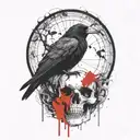 gothic raven on skull tattoo design idea