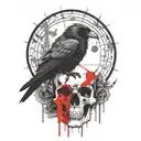 gothic raven on skull tattoo design idea